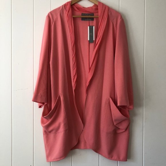 Melissa McCarthy Seven7 Orange Open Front Lightweight Spring Jacket w/Pockets - Picture 1 of 10